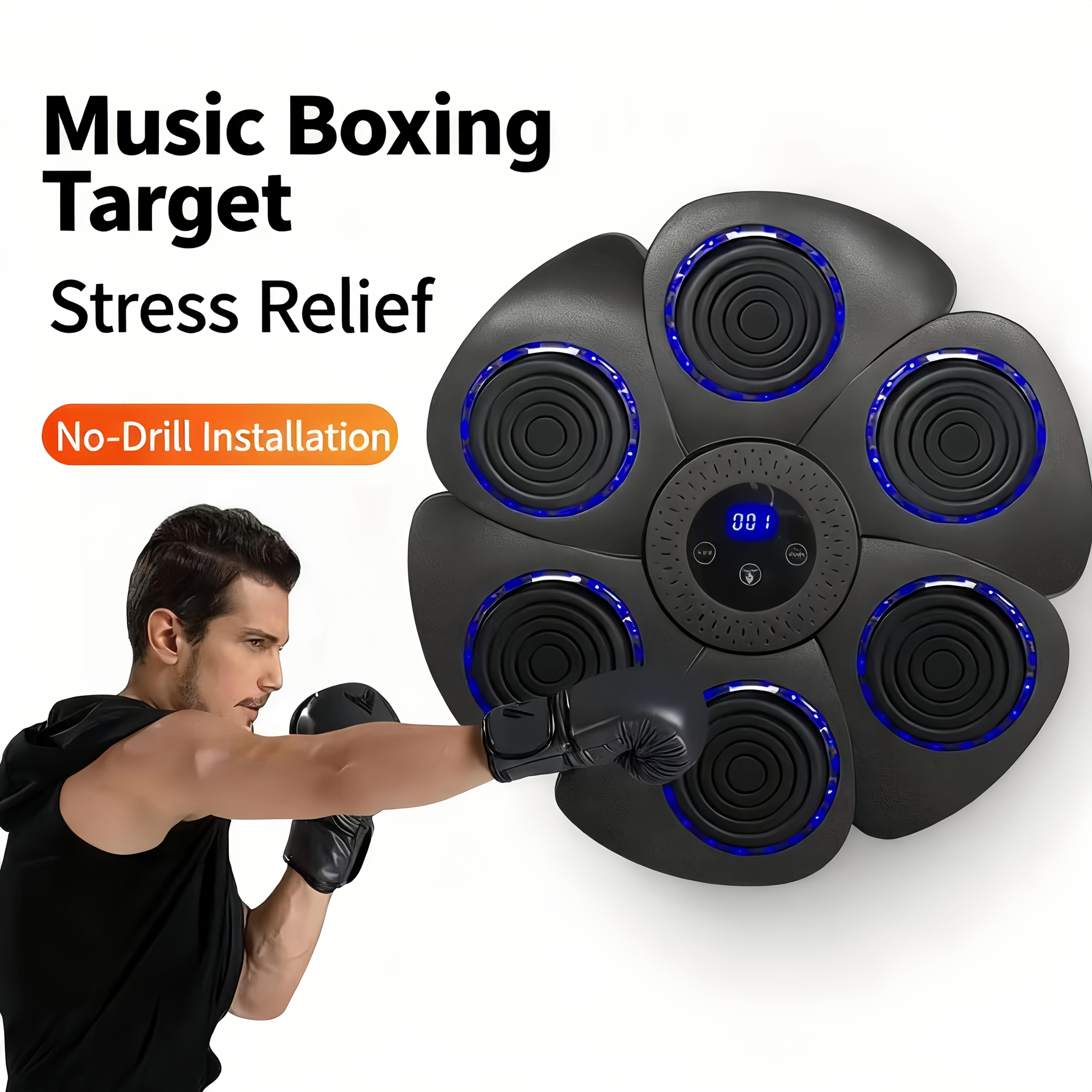 Smart Interactive Boxing Wall Pad with Wireless & USB Charging, Adjustable Height Punch Trainer, Multi-Game Modes Music Rhythm Training, Home Gym Equipment for Adults & Kids