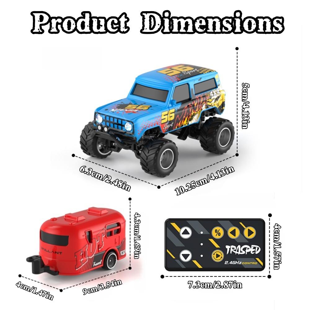 Mini RC Truck 1:64 Scale Monster Truck Remote Control Car with Lights 2.4 GHz Mini Alloy Remote Control Adjustable Speed and Steering Red Blue Green Compact On-the-Go Design