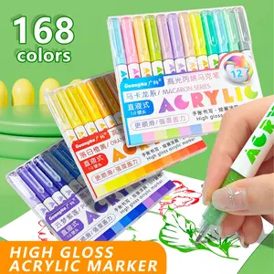 12pcs Highlighter Hand-Drawn Pens Soft Tip Large Capacity Acrylic Markers High Gloss Suitable for Stone Glass Ceramic Metal Materials Student Drawing DIY Design Filling Pen Student Friendly