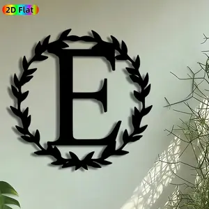 1pc Laurel Wreath Monogram E Metal Wall Art, Initial E Statue Mural, Artistic Metalwork, Intricate Craftsmanship, Perfect for Anniversary, Housewarming Decor, Perfect for Living Room Bedroom Office Decor, Ideal Gift for Monogram Enthusiasts.