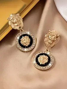 Geometric Lion Head Stud Earrings, Animal Pattern Cute Style, Alloy Material, All Seasons Wear, Vintage Design for Women