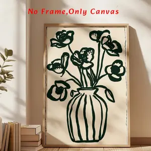 Abstract Plant Pattern Unframed Painting Canvas Prints, 1 Count Flower Vase Pattern Canvas Wall Art, Wall Decor for Home Living Room Bedroom Office, Ornaments, Art Wall Decoration, Home Decor Products