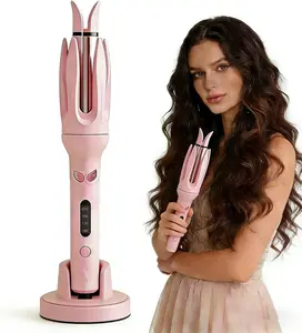 Automatic Hair Curler, Automatic Curling Iron Hair Waver with 4 Temperature&15s Timer，Automatic Shut-Off, Anti-Scald, Anti-Tangle Rotating Curling Travel Size 110V-240V (Pink)