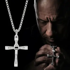 New Fast and Furious 10 Necklace Dominic Toretto Rhinestones Jesus Cross Pendant Necklace Collar Jewelry Decoration Accessories Simple Cross Fast & Furious Necklace neck  alace