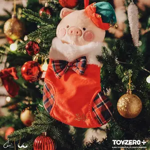 LuLu the Piggy X'Mas - Christmas Sock with LuLu Plush and Plaid Bow - Festive and Holiday Decor