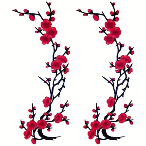 2Pcs Plum Blossom Patch, Embroidered Patches, Floral Embroidery Appliques, Sew on/Iron on Patches, Applique for Clothes Dress Pants Hats Jeans, Sewing Flowers Applique DIY Accessory Patches