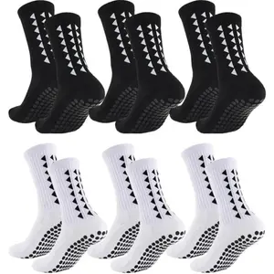 Unisex Cotton Football Sports Socks for Adults, 6/10 Pairs Mid-Calf Athletic Socks with Breathable Dry Cushioned Anti-Slip Silicone Grips, All-Season Professional Training for Matches, Workouts