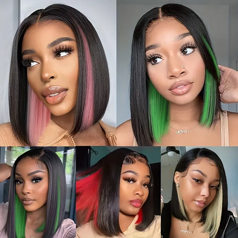 Full Machine Bob Wig for Women, Synthetic Shoulder-Length Straight Cut with a Trendy Peekaboo Style, Female, Full Machine Wigs
