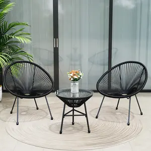 RoyalCraft L 3 Piece Patio Bistro Set, Outdoor Acapulco Chair and Table Set, All-Weather Patio Furniture Set for Yard Balcony Poolside, Black/Grey