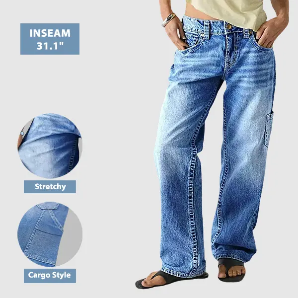 Flamingals Wash Multi Pocket Mid Rise Straight Leg Jeans Women's Fashion Casual Comfort Flamingals Wash Multi Pocket Mid Rise Straight Leg Jeans Women's Fashion Casual Comfort