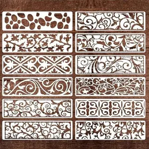12 Pcs Reusable Plastic Texture Stencils, Floral Layered Border Templates for Mixed Media Painting on Wood Cards, Canvas, Furniture, Paper, Scrapbooking, Stencils for Crafts Reusable  - Home Improvement.