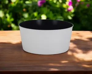 360 Stand 12 in. White Recycled Plastic Round Planter, Dual Use Indoor & Outdoor, Weatherproof, Contemporary Home Decor