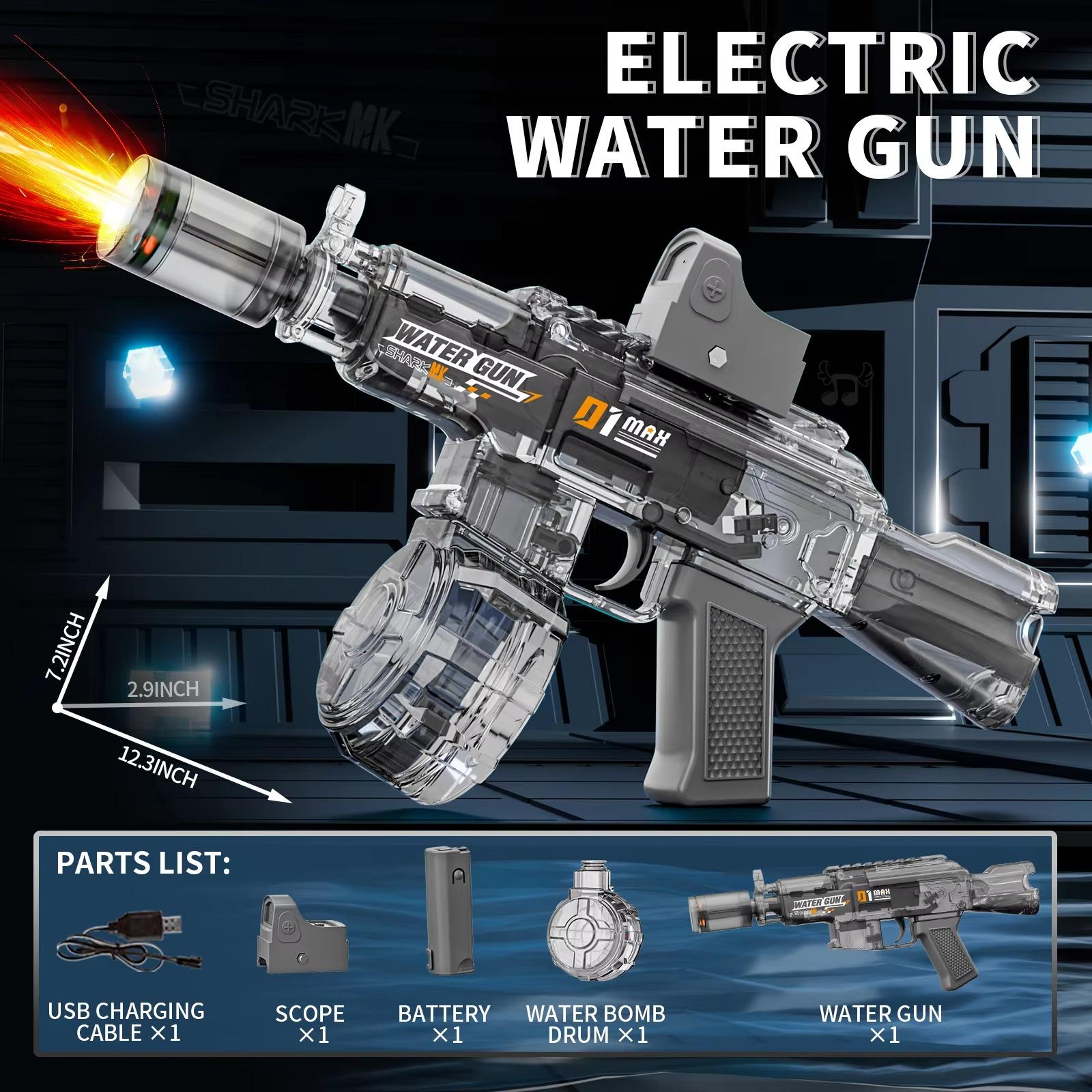 Powerful Electric Water Gun Automatic, Glowing Realistic Muzzle 320cc High Capacity Squirt Toy, Up to 32FT Range for Backyard Beach Party Party gifts