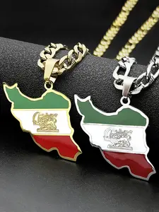 Iran Map Flag Pendant Necklace for Women Men Necklace for Daughter Stainless Steel Gold Color Iranian Lion of Persia Shamshir Hip Hop Cuban Link Chain