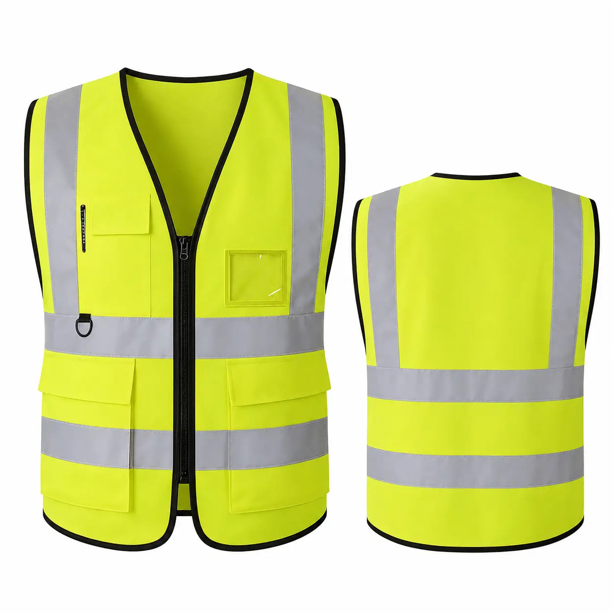 High Visibility Reflective Safety Vest for Men Women, Unisex Hi Vis Work Vest with Zipper Front, 5 Pockets & Clear ID Holder, Lightweight Polyester Safety Vest with Reflective Strips for Construction, Warehouse, Security,  Volunteer Work Sizes M-3XL