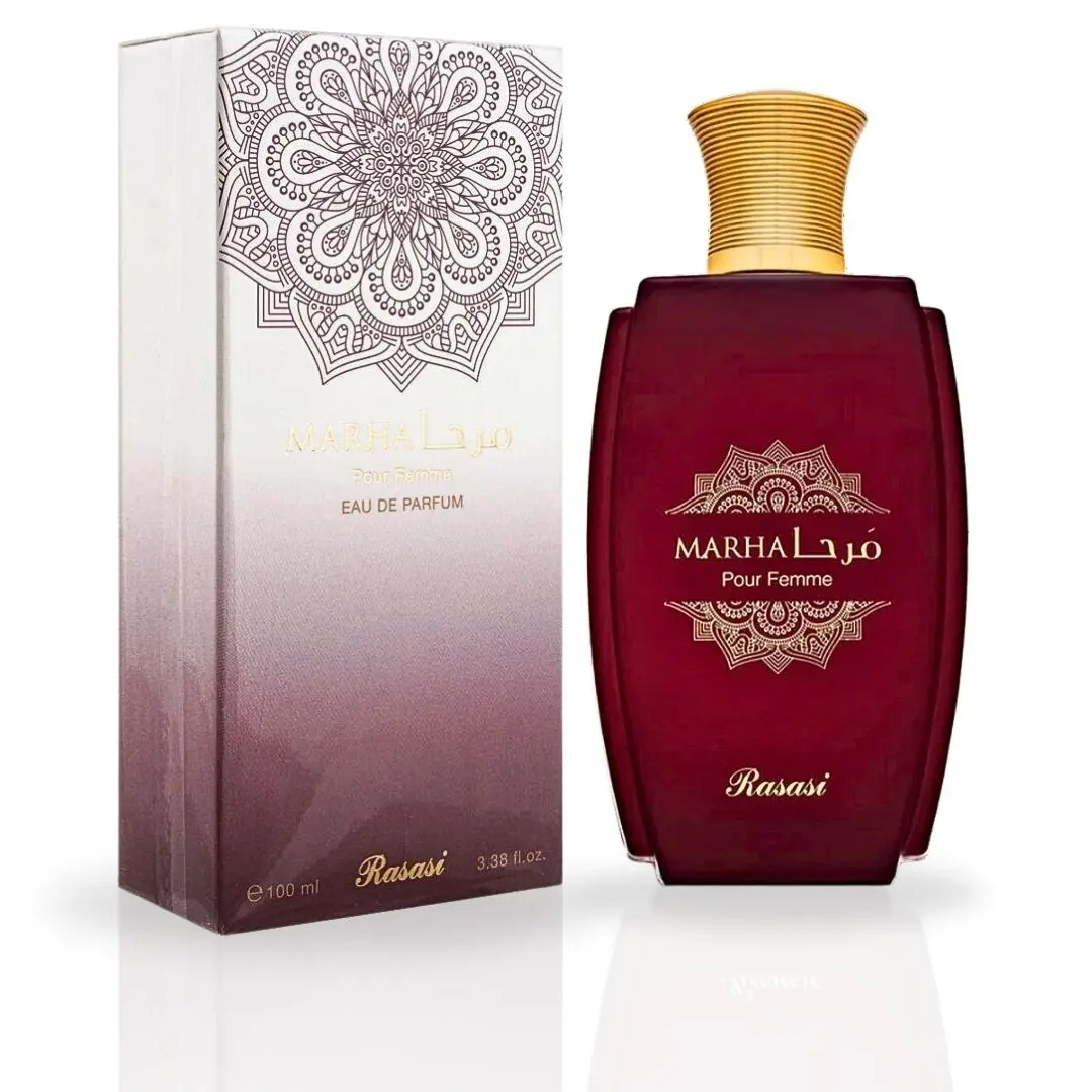 Marha Pour Femme EDP Spray 100ML (3.38 OZ) by Rasasi | Long Lasting, Fruity, Citrusy, Sweet Feminine Scent. Marha Pour Femme EDP Spray 100ML (3.38 OZ) by Rasasi | Long Lasting, Fruity, Citrusy, Sweet Feminine Scent.
