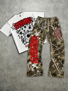 New Summer Streetwear Collection: Rich Star Letter Print T-Shirt + Camouflage Wide-Leg Pants Casual Sports Set (Unisex)