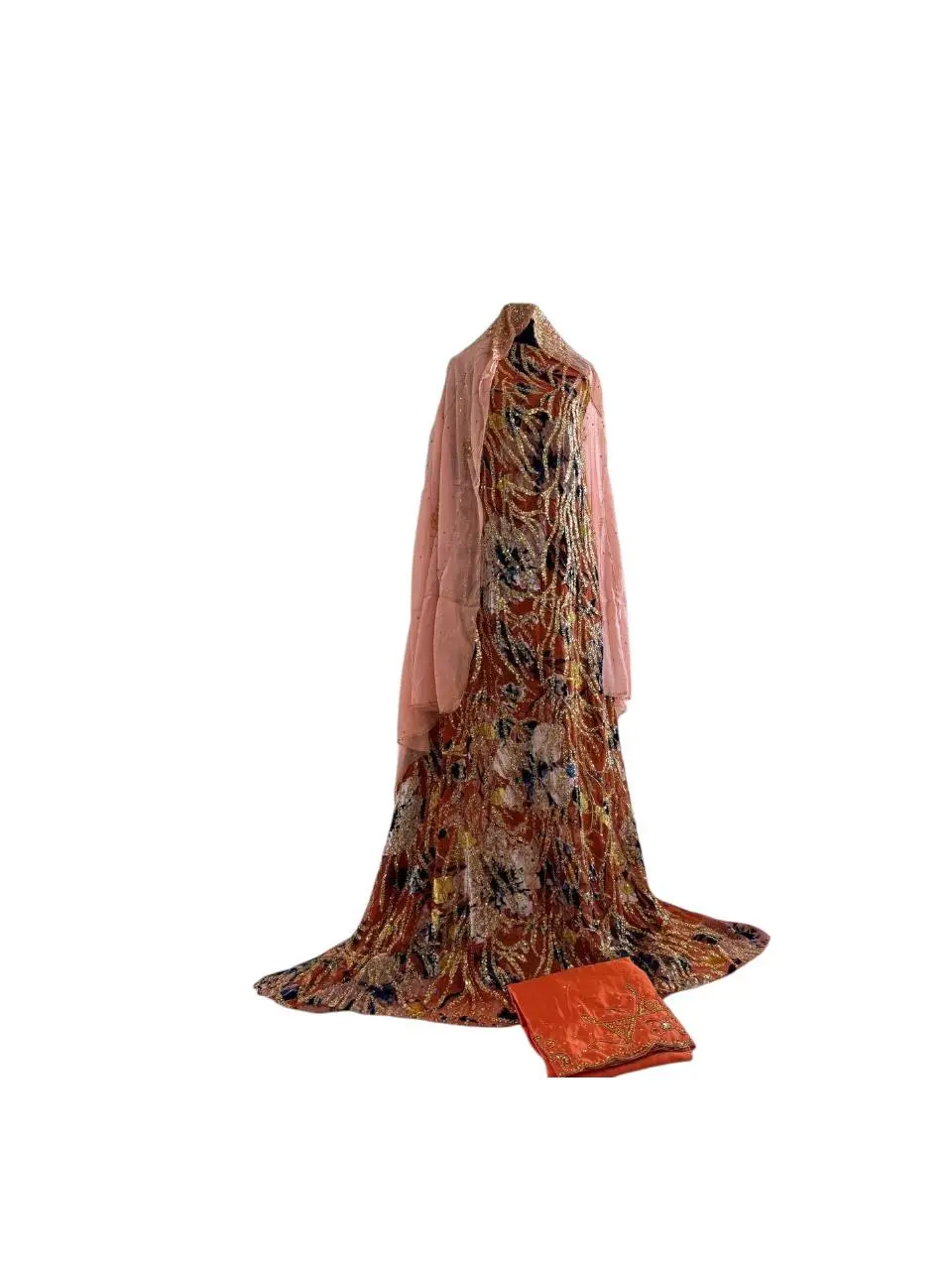 Sunset Rose Luxury Embroidered Dirac Set with Blush Pink Shawl