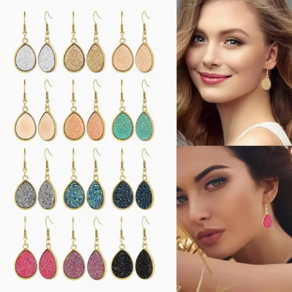Pendant Dangle Earrings, 12 Pairs Multicolor Stainless Steel Earrings for Women, Faux Druzy Drop Earrings, Sweet & Unique Waterdrop Shaped Jewelry, Elegant Earring Studs with Fashionable Minimalist Clusters, Christmas Valentine's Day Gifts tiktokshopsprin