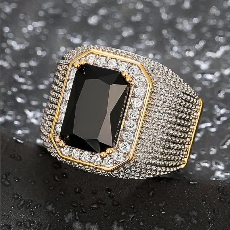 Hip-Hop Style Zircon-Studded Dominant Square Luxury Men's Ring with Blue Sapphire
