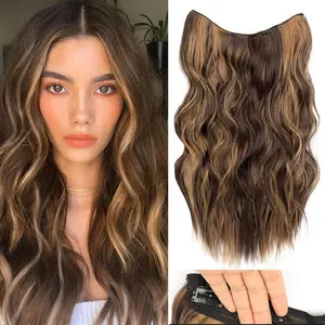 Missqueen Invisible Fishing Wire Hair Extensions with Transparent Headband Adjustable Size for Easy Wearing 4 Safety Clips Long Wavy Wig 20 Inch Women's Increased Hair Volume Suitable for Daily Party Christmas