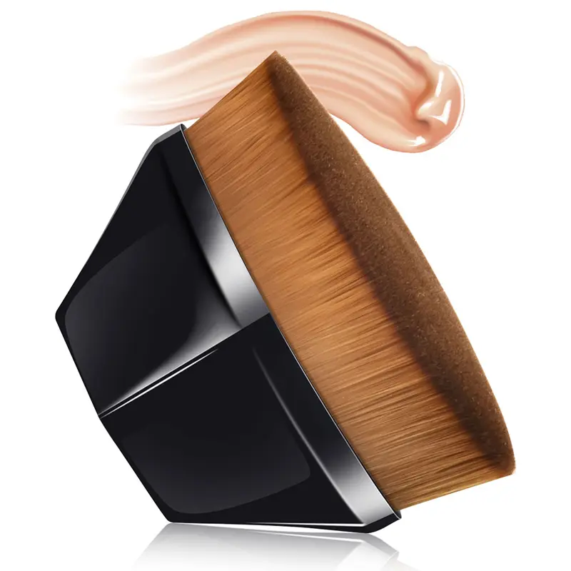 Foundation Makeup Brush Flat Top Kabuki Hexagon Face Blush Liquid Powder Foundation Brush for Blending Liquid, Cream or Flawless Powder Cosmetics with Bonus Protective Case (Black)