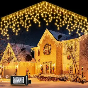 2Pcs/Set Ice Cube Curtain Fairy Lights, 10M 400LED 8 Modes with Timer & Memory Function, Waterproof Extendable Cool White Multicolor String Lights for Christmas Wedding Home Holiday Indoor Outdoor Decoration