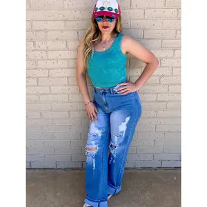 Light Teal Stone Washed Ribbed Seamless Top