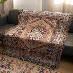 Geometry Pattern Bohemian Yarn Jacquard Woven Blanket with Tassel, Thick Soft Washable Blanket, Used for Home Decor Sofa Chair Bed Tapestry Tablecloth Floor Garden Picnic Outdoor Camping