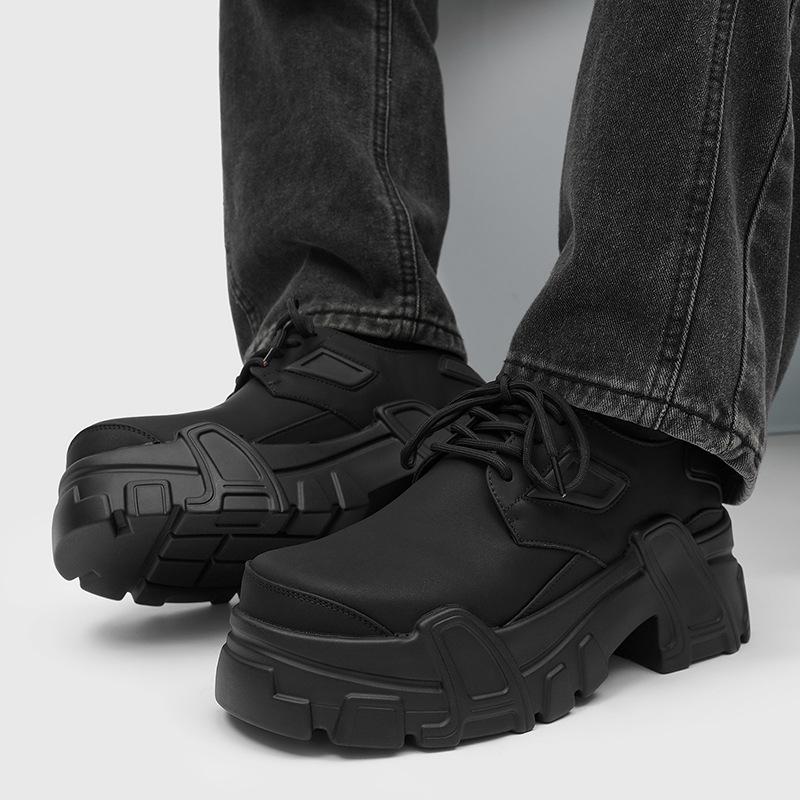 Chunky Derby Shoes Men's All-Black｜Mecha Design Matte Leather Dark Streetwear Outfits