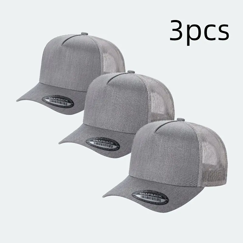 3Pcs Gray Mesh Trucker Caps, Adjustable Snapback Hats, Curved Brim Classic Baseball Hat Bulk Set for Men & Women