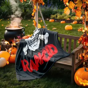 1 piece Rancid band's classic skull logo design themed flannel blanket - Modern-style flannel blanket, super soft and warm, suitable for sofas, beds and chairs, all-season multi-purpose use, machine-washable digital printing, 100% polyester