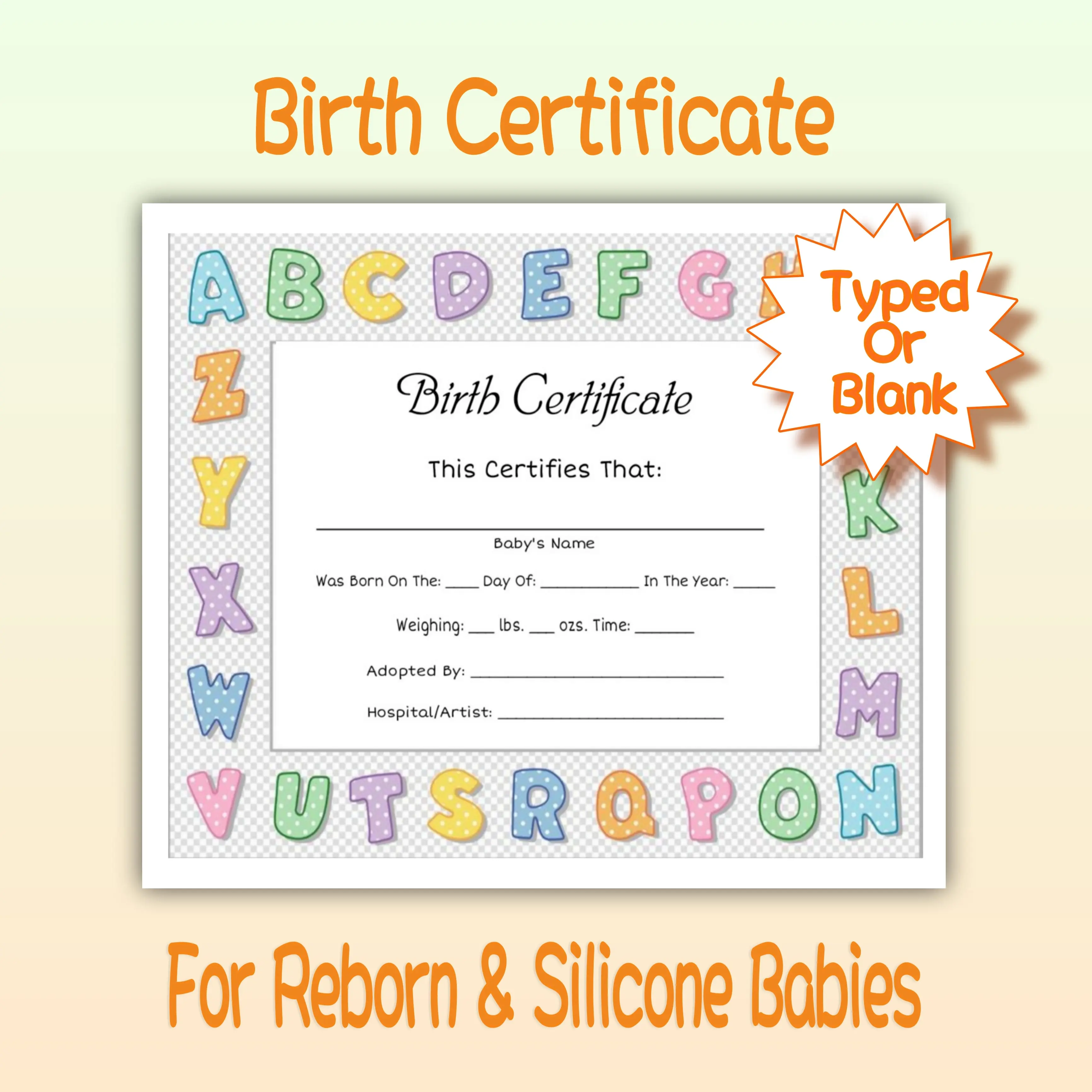 Blank Or Typed Printed Birth Certificate
