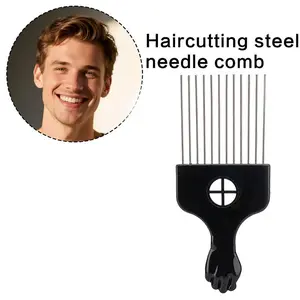 1 Piece Afro Fork Comb Stainless Steel Wide Teeth Hairdressing Brush Metal Pins Pick Hair Styling Tools Insert Curly Hair Comb Haircutting Grooming Comb