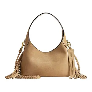 COACH Brooklyn 23 Fringe-Design Suede Shoulder Handbag for Women in Medium Brown