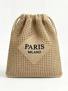 Women's Large Capacity Lightweight Breathable Mesh Knit Embroidered Backpack, Casual Daypack Backpacks, Paris Milan Embroidery Summer Travel Beach Bag, New Style Shoulder Bag