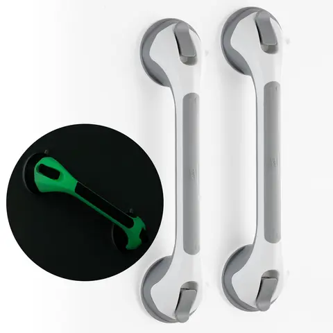 TAILI Shower Grab Bar Glow in The Dark, 2 Pack 16.8 in Grab Bars for Bathtubs and Showers,Shower Handles Shower Rails for Seniors and Elderly,Bathroom Safety Grip Removable No Drilling Waterproof Grey