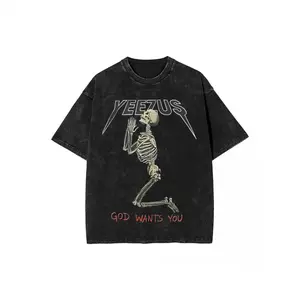 Vintage Yeezus Graphic Tee: Oversized Streetwear T-Shirt with "God Wants You" Retro Hip-Hop Print, Unisex Round Neck Short Sleeve for Men & Women |     Washed Cotton Top for Spring, Summer, Fall Casual Wear, Gym & Everyday Outfits