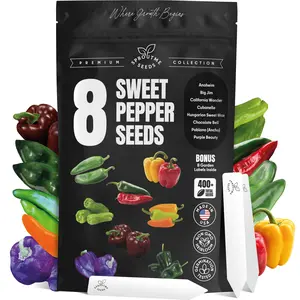 8 Sweet & Mild Pepper Seeds Variety Pack Anaheim Big Jim California Wonder Cubanelle Hungarian Sweet Wax Chocolate Bell Poblano Purple Beauty Non-GMO Heirloom for Indoor & Outdoor Growing