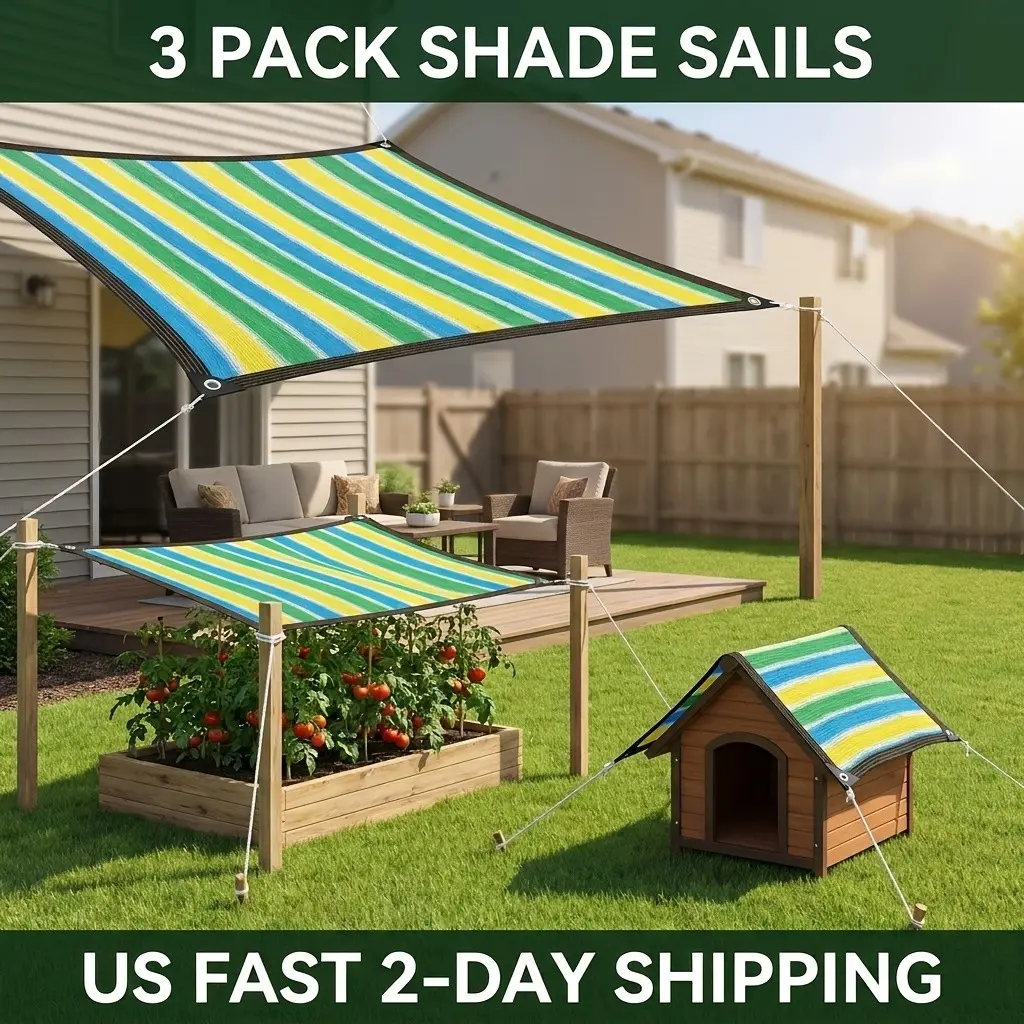 3pcs 2D Colorful Woven Sun Shade Fabric, 1x2/2x2/2x3 3pcs Set, Vegetable Garden Orchard Sunscreen, Porch Sun Shade Curtain, Plantation Protection Cover, + Free Hanging Ropes Included