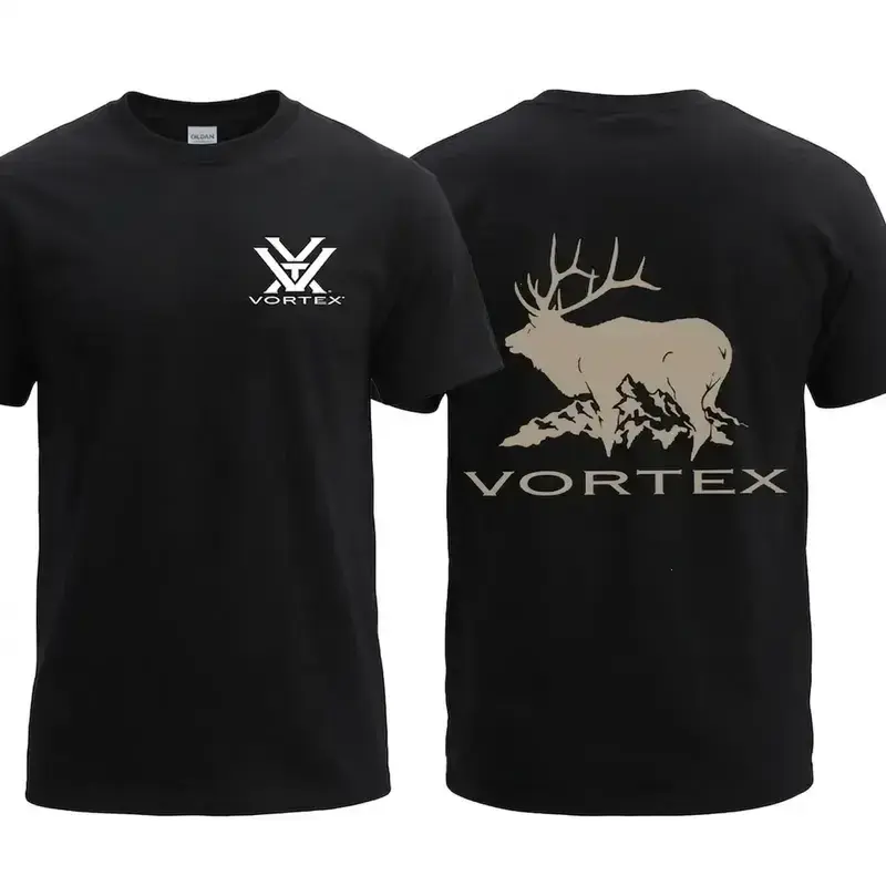 Men's Classic Stylish Soft Round Neck Short Sleeve Vortex Elk Hunting Graphic Tee, Outdoor Big-Game Shirt, Elk Hunting Season Gift - KitchenEra