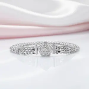 Rose Flower Flat Bracelet with Diamond Option