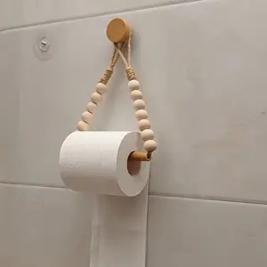 No-Drill Toilet Paper Holder, Rustic Style Wooden Ball Design, Easy Wall-Mounted Bathroom Accessory, Durable & Stylish Storage Solution, Bathroom Organizer, Bathroom Organizing Accessories