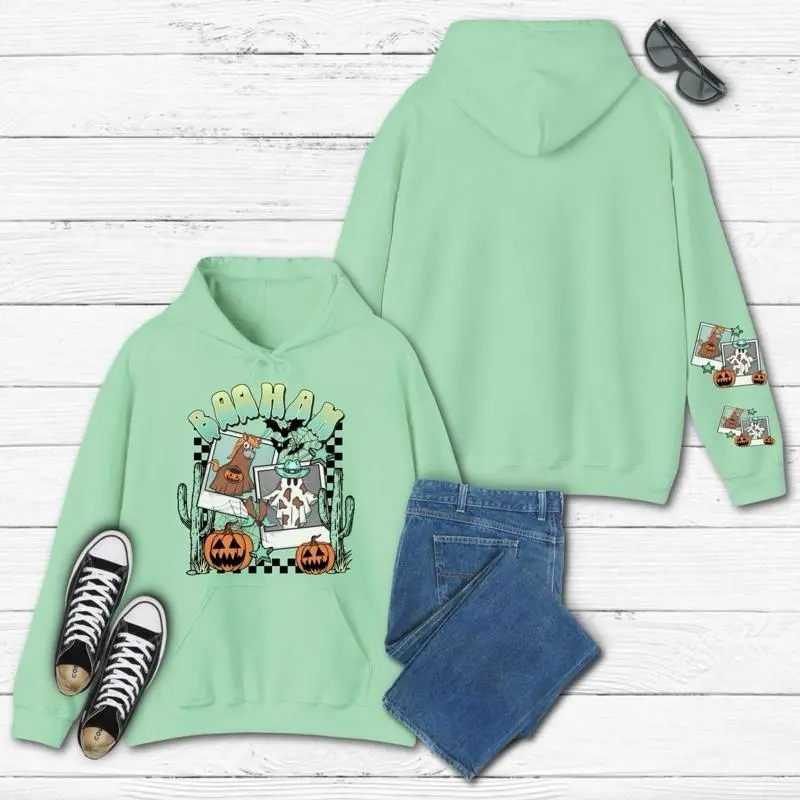 Boohaw Hoodie Gildan Sweatshirt with Sleeve design unisex sizing womenswear comfortable soft Casual Pullover Tops Fabric Pocket Mint Green Green Spandex Cotton