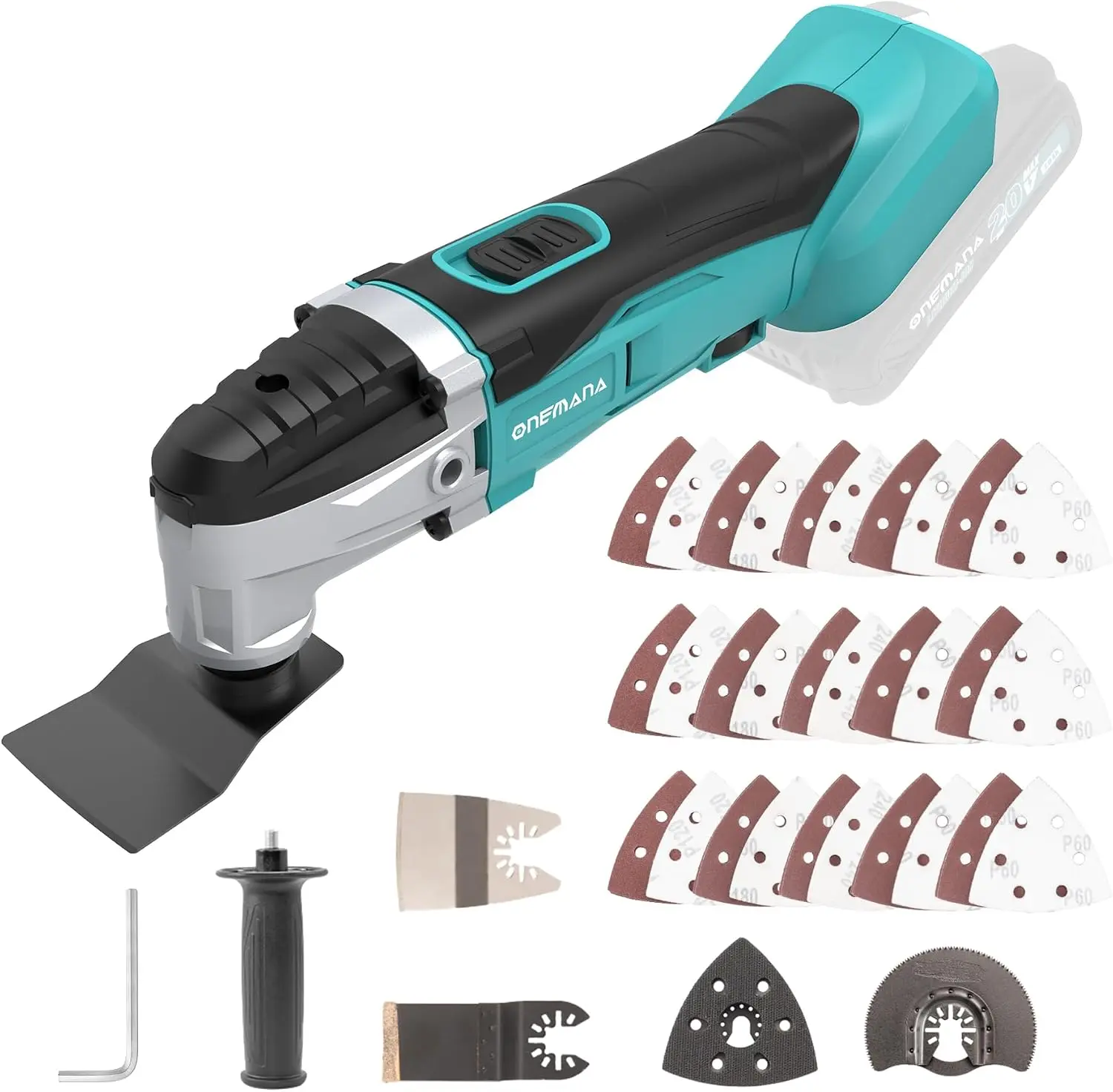 18V Oscillating Multi-Tool, ONEMANA 18000RPM 6 Variable Speed Multitool Cordless, for Cutting Wood Drywall Nails Removing Grout & Sanding (Tool Only)