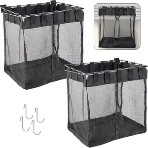 2 Packs Large Mesh Slatwall Baskets, 16×16×12 Inch Slat Wall Mesh Storage Baskets with 4 Hooks, 13.3 Gallon Hanging Slatwall Bins for Shop Garage Gym Display Panel Accessories (Black)