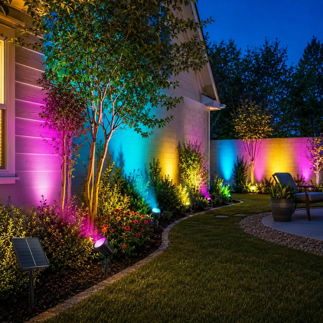 RGB Color Changing Solar Spot Lights - Waterproof Outdoor Landscape Lighting for Garden, Patio Decor backyard