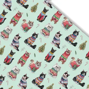 Christmas Cats Gift Wrap: Hand-Illustrated Holiday Wrapping Paper for Cat Lovers
