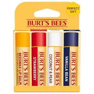 Burt’s Bees Lip Balm Variety Pack – Beeswax, Strawberry, Coconut & Pear, and Vanilla Bean, Natural Tint-Free Lip Treatment, 4 Tubes x 0.15 oz