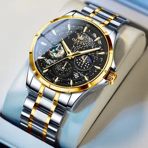Olevs Men's Watches Starry Sky Moon Phase Dial Luxury Business Quartz Wrist Watches for Male